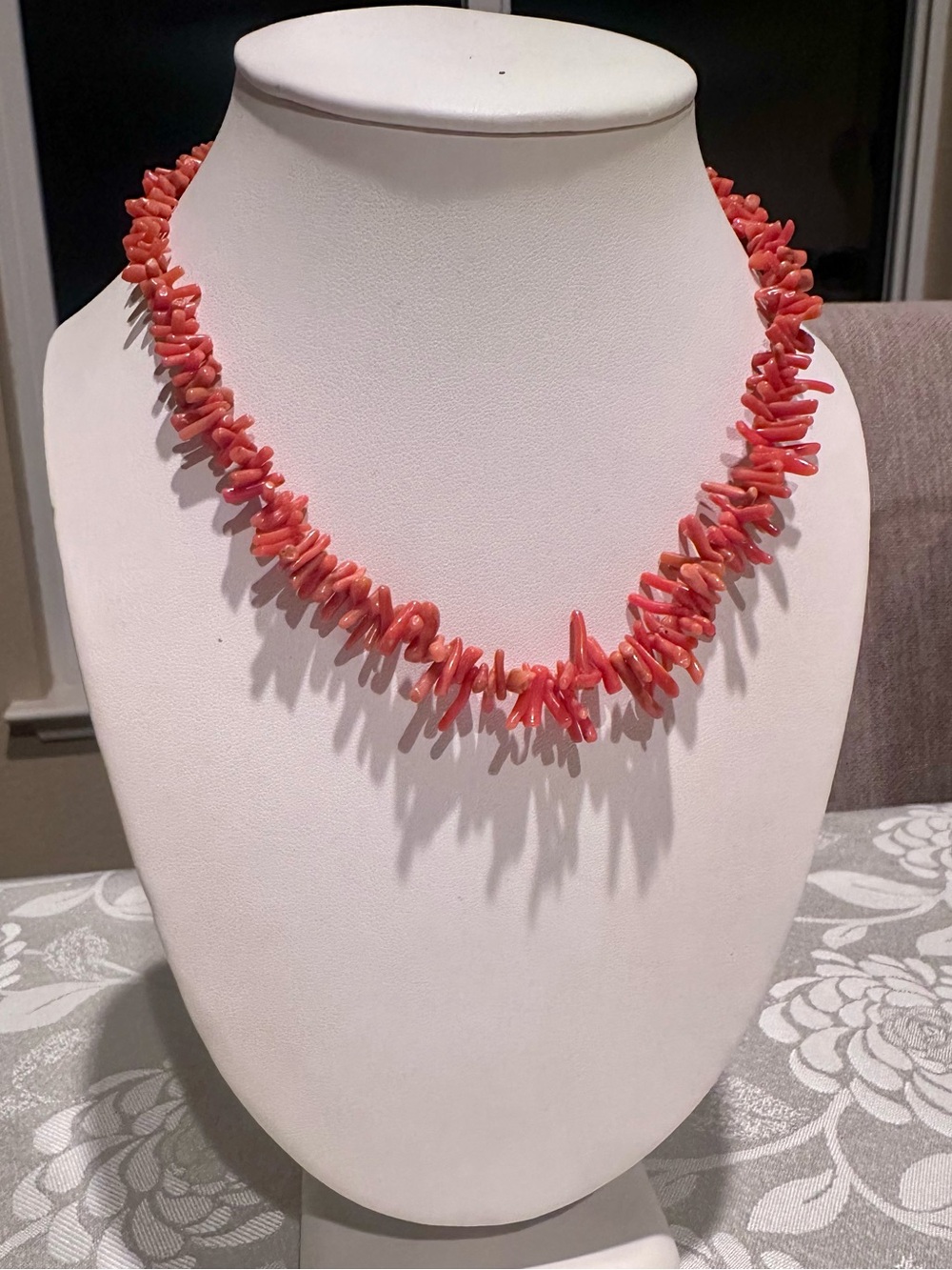 Vintage Genuine Red Coral Chip Necklace Ornate Antique Clasp | 20g